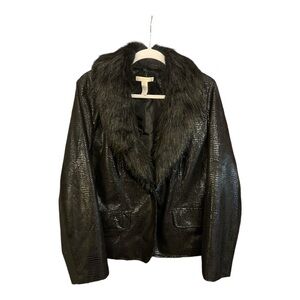 Chico’s Faux Fur Lined Suede Metallic Blazer Size 2 RA1‎